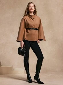 Calvaya Women's Solid Waist Belt Jacket, Stylish For Autumn/Winter