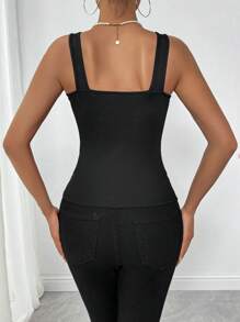 SHEIN Unity Camiseta de tirantes sin espalda de color contrastante con lazo, nuevo diseño 2024 - Blanco y Negro - Ver 2