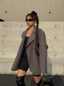 INAWLY Women's Solid Color Front Button Casual Versatile Long Sleeve Regular Jacket