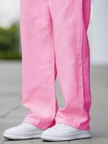 Manfinity Homme Men's Casual Solid Color Straight Leg Jeans - Pink - View 7