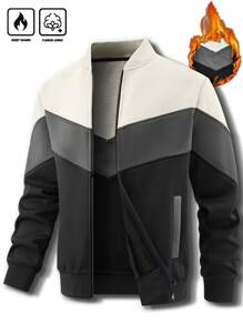 Manfinity Homme 男士长袖秋冬拼接夹克，带保暖内衬，立领，男士保暖内衬夹克，男士拉链夹克，男士冬季夹克 - 彩色 - 查看 4