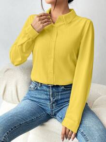 SHEIN Clasi Camisa de manga larga de unicolor simple para uso casual y de traslado
