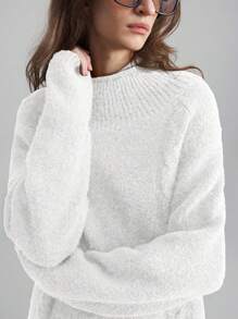 Ontre Suéter de mujer de cuello redondo de manga larga color verde olivo sólido, suéter de mujer casual de uso diario acortado