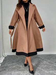 SHEIN Unity Áo khoác nữ màu sắc cỡ lớn, thanh lịch cho mùa thu/đông - Cà phê nâu - Xem 5