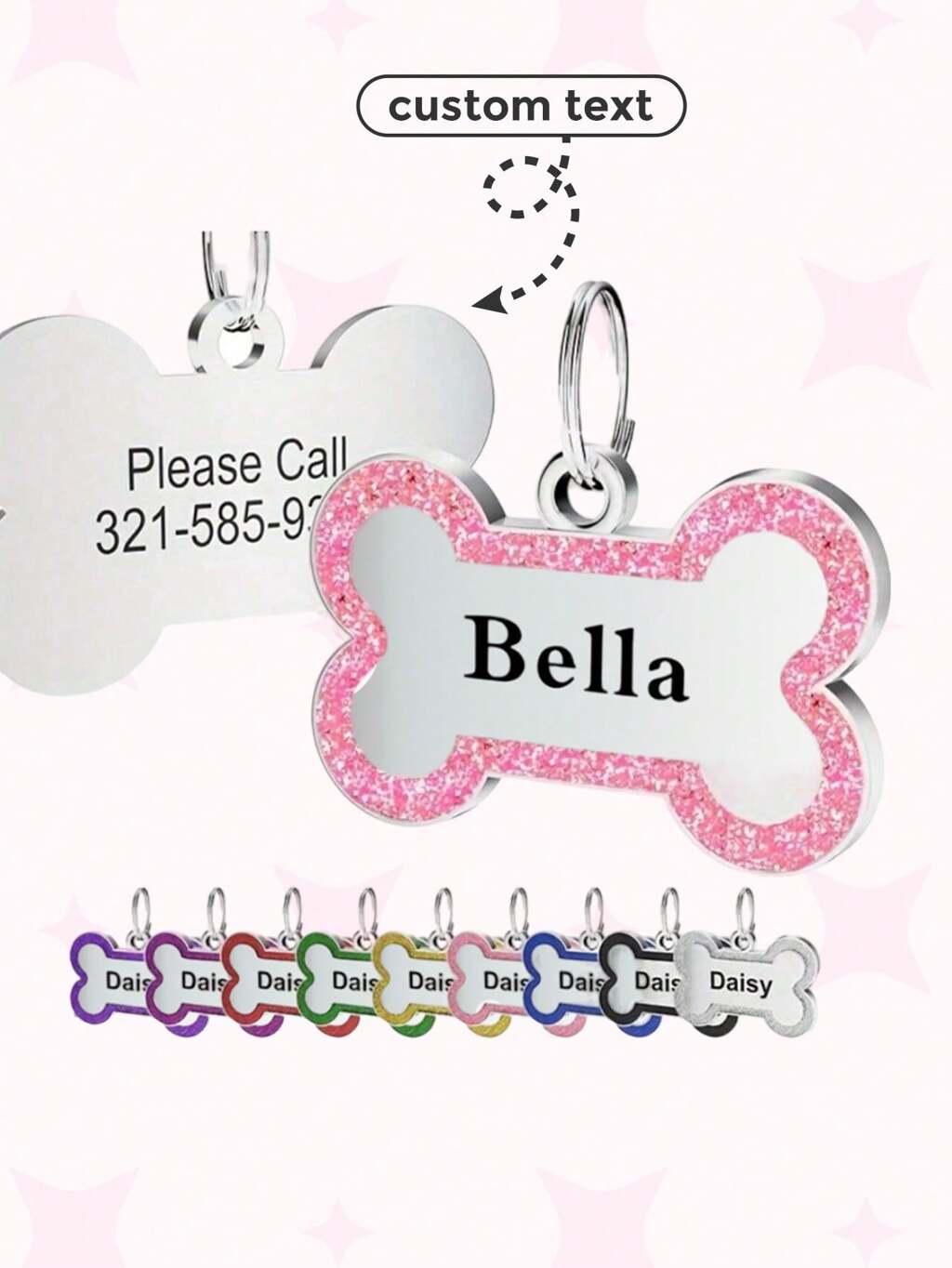 Custom Dog Tags Pendant, Personalised Cat Dog Puppy Pet ID Name Pendants, Bone Glitter Collar Tag, Unique Sequins Cute Stylish Pet Accessories, Customized Christmas Decor, Name/ID Tags, Ideal Gift For Pet Lovers, Family, Friends, For Birthdays, Anniversaries, Housewarming, Fall/Winter/Christmas