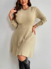 SHEIN Privé Vestido suéter abotonado de manga larga, ajustado y acampanado, de estilo minimalista elegante y cálido, apto como capa base u prenda exterior para mujeres, otoño/invierno, talla grande