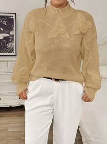 Calvaya Plus Size Women's Casual Stylish Slimming Pullover Sweater Knit Pullover Fall Winter - Khaki - View 4