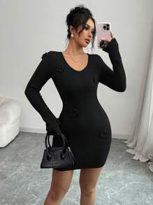 Elenzga Vestido-jersey ajustado de mujer con diseño 3D de ganchillo