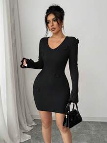 Elenzga Vestido-jersey ajustado de mujer con diseño 3D de ganchillo
