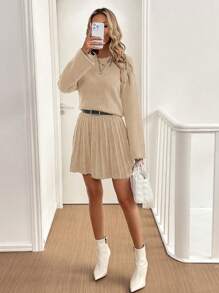 Calvaya 2 stuks/set College Style Dames Trui + Rok Set
