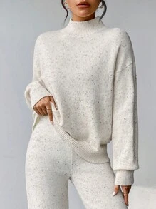 Firerie Women's Solid Stand Collar Sweater, Minimalist & Casual, Suitable For Everyday Wear