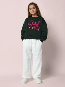 SUMWON Winter Holiday Sleep Slogan Sweatshirt Sparkle Stars Cozy Brushed Fleece Loungewear Casual Long Sleeve Teen Christmas Sweatshirt
