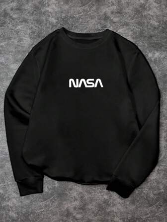 Manfinity Roghcode Men Letter Print Crew Neck Casual Versatile Long Sleeve Sweatshirt, Fall