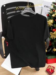 Jongens Rendier Draagt Zonnebril Grafische Kerstversiering Print Ronde Hals Losse T-shirt, Kerst T-shirt