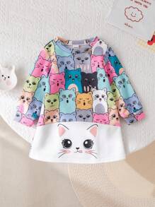 SHEIN Váy len dài tay in họa tiết hoạt hình đáng yêu cho bé gái, mùa thu/đông - trắng - Xem 3
