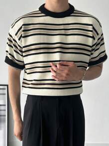 DAZY Men's Striped Crew Neck Short Sleeve Casual Knit Sweater For Autumn/Winter