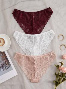 3 件套简约浪漫蕾丝女士三角内衣 - 彩色 - 查看 2