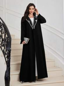 Al Najma Women Textured Collar Embellished Oversized Long Sleeve Abaya, Suitable For Autumn & Winter, Elegant Modest Open Abayas, For Casual Daily/Party
