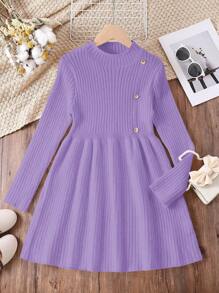 Tween Girls Fashion Casual Elegant Solid Color Knit Dress, Geschikt voor Verschillende Gelegenheden Met Franse Aristocratische En Koninklijke Stijl, Sierlijk En Verfijnd