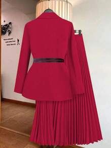 SHEIN Clasi Conjunto de traje de mujer con blazer y falda plisada