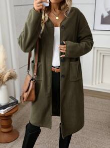 INAWLY 女式纯色宽松休闲夹克，带双口袋 - 綠色 - 查看 4