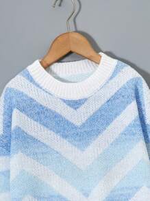 Tween Girls Crew Neck Sweaters, Fashion Style Suitable For Casual, Travel, Marbled Gradient Color, Warm Pullover For Autumn/Winter - Blue - View 4