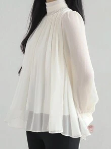 DAZY Maglietta donna a collo alto e maniche lunghe, minimalista, casual per uso quotidiano, abbigliamento per il ritorno a scuola