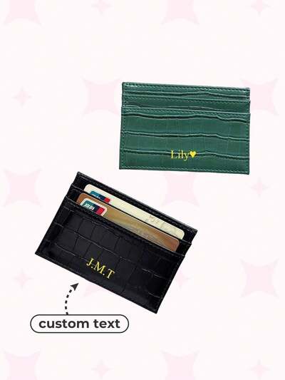 Customized Crocodile Pattern PU Leather Slim Card Holder – Personalized Monogram Ultra Thin Pocket Wallet For Men & Women With Initials, Lightweight And Versatile, Fashionable, Ideal Gift For Christmas, Birthday, Anniversaries, Vacation, Travel, Boyfriend, Girlfriend, Friends