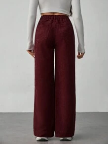 SHEIN Tall Pantalones casuales de mujer de unicolor con bolsillo delantero y botones