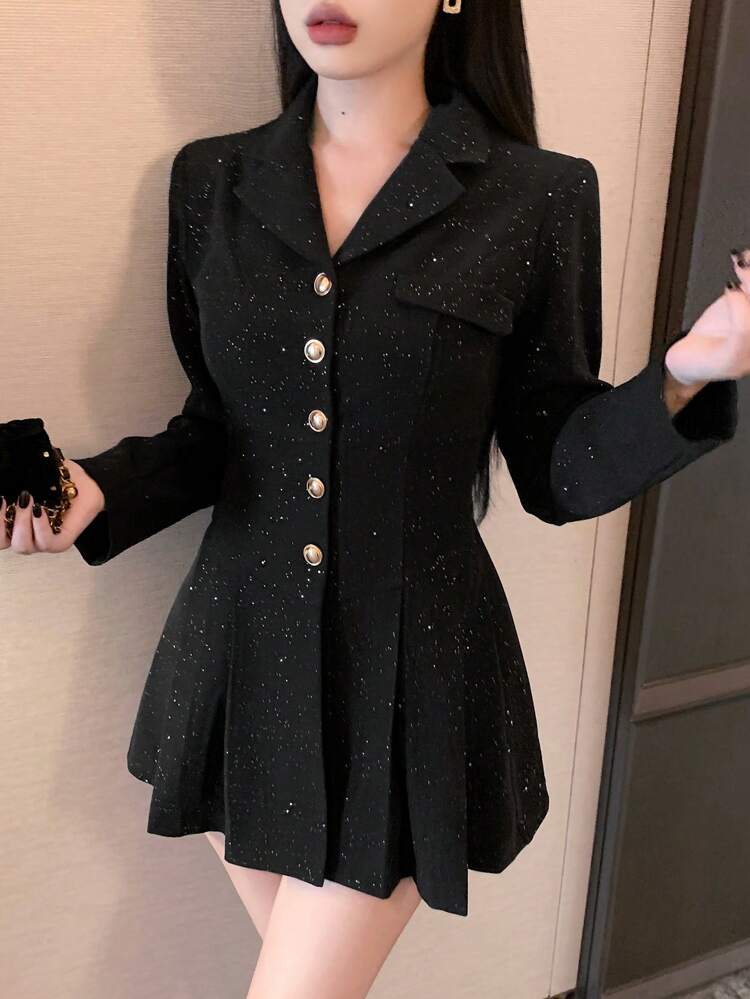 1pc Women Sequin Party Mini Bodycon Dress, Sexy Long Sleeve Dress Prom Dress,Ruffle,Fall Clothes,Back To School Clothes Elegant Women Dresses