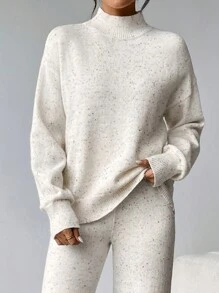 Firerie Women's Solid Stand Collar Sweater, Minimalist & Casual, Suitable For Everyday Wear