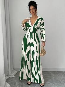 Calvaya Combinaison pour femme à imprimé noir et blanc asymétrique froncée, combinaison pour femme à taille haute et jambes larges, combinaison décontractée ample pour les femmes de tous les jours