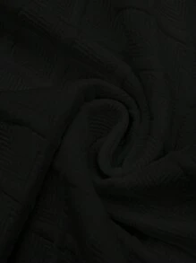 SHEIN LUNE 白色针织纹理面料前拉链圆领女式卫衣，适合秋冬季休闲穿着 - 黑色 - 查看 6