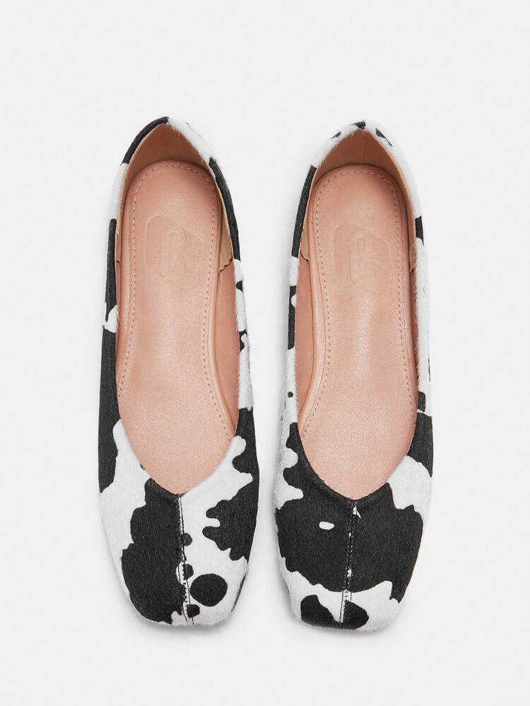 CUCCOO BIZCHIC Women Square Toe Flat Shoes,Black&White Color Block, Faux Suede Fabric, Fashionable & Comfortable For Outdoor, Daily Wear, Party