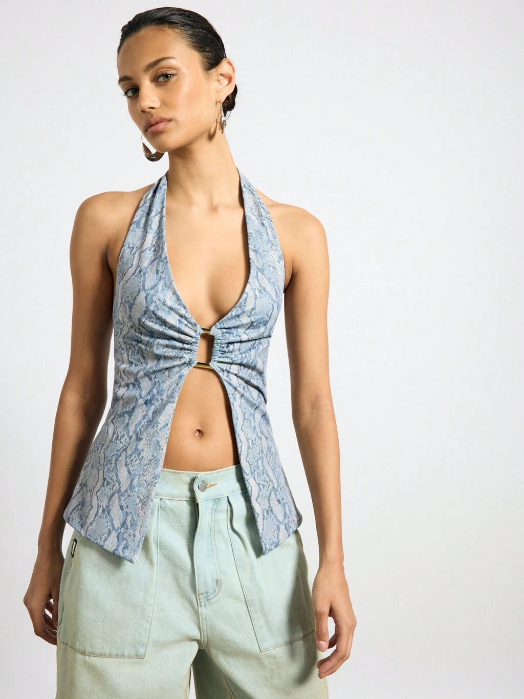 AiiRZ Canotta con motivo a serpente e bordino dorato