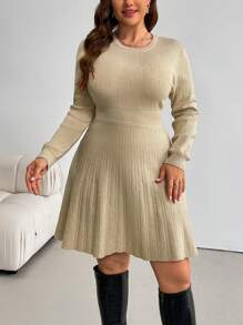 SHEIN Privé Vestido suéter abotonado de manga larga, ajustado y acampanado, de estilo minimalista elegante y cálido, apto como capa base u prenda exterior para mujeres, otoño/invierno, talla grande