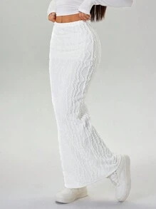 SHEIN EZwear 1 件女士纯色针织中长铅笔裙，优雅合身 - 白色 - 查看 6