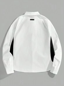 Manfinity VCAY Men's Loose Woven Letter Print Contrast Color Front Button Long Sleeve Shirt