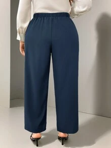 Firerie Pantalones rectos elegantes de pierna en forma de palillo con diseño de botón en la cintura para mujeres de talla grande de un solo color