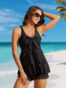 Swim Lushoire Women Casual A-Line Skirt, Expandable Dress, Casual Attire, Sleeveless Bikini Swimwear Summer - Black - View 5