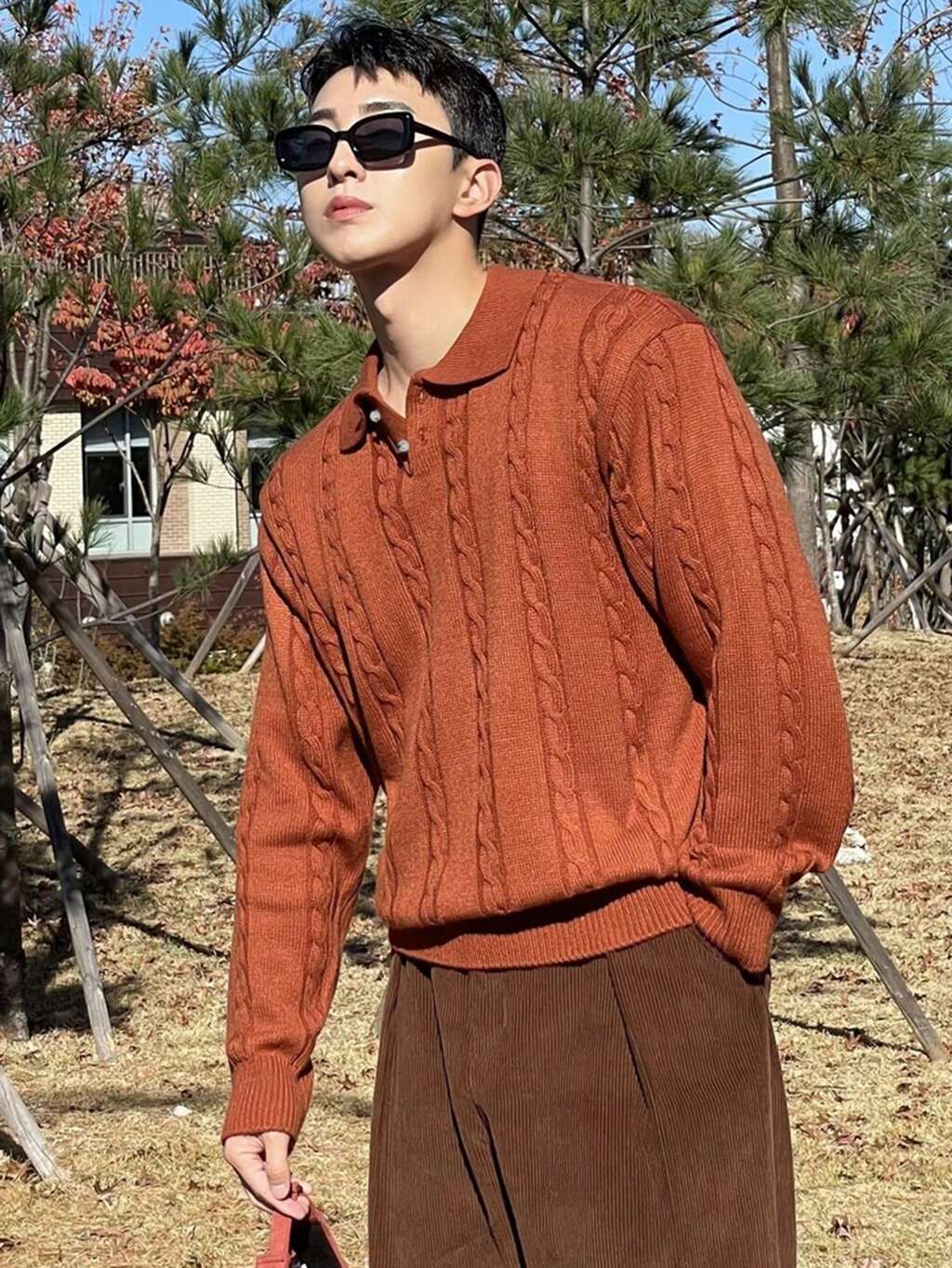 Pull tricoté de couleur unie casual pour hommes, automne/hiver