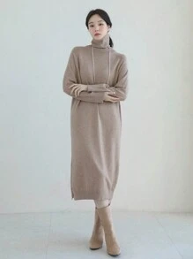 DAZY Abito maglione donna a collo alto, maniche lunghe, oversize, abiti autunnali