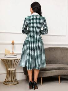 SHEIN Lady Robe croisée double élégante à imprimé pied-de-poule, automne
