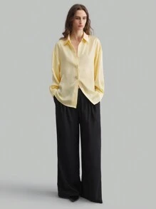 Ontre New Year Post- Women's Crew Neck Twist Back Design Cream-Yellow Business Casual Long Sleeve Shirt, Autumn/Winter Apparel