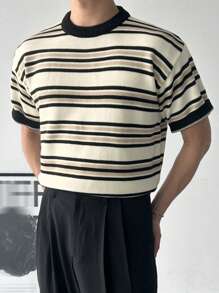 DAZY Men's Striped Crew Neck Short Sleeve Casual Knit Sweater For Autumn/Winter