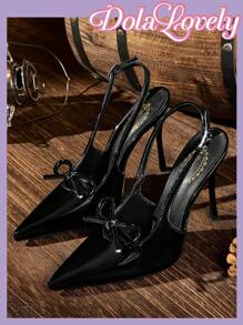 Dola Lovely Women's Burgundy Bow Decor High Heel Shoes With Ankle Strap, Suitable For Going Back To Work For Vibe And Spring Shoes Spring Break Easter - Black - View 2