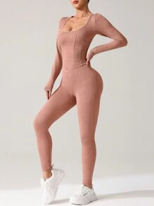 SHEIN Sport Studio Cross-Border Nieuwe modieuze strakke outdoor yoga rompers, casual rugloze bodycon slim fit yoga jumpsuit