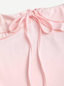 Sweetra Camiseta con cuello de volantes y lazo, ajustada con cuello de volantes, color rosa, outfit de otoño/invierno Y2K para mujer