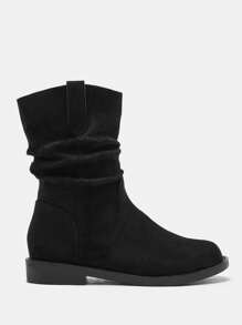 CUCCOO BIZCHIC Black Faux Suede Comfortable Platform Ankle Boots, Slip-On Style For Women