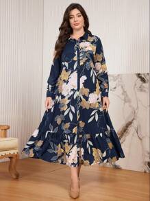 Mulvari Đầm Maxi in hoa thanh lịch cỡ lớn có nền xanh cho nữ - Màu xanh hải quân - Xem 4